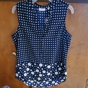 Navy blue and white polka dot tank top size medium